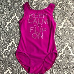 HOT PINK KEEP CALM & FLIP ON LEOTARD. ADULT XS